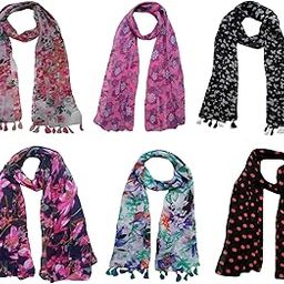 Printed Designer Set of 6 Mullticoloured stoles ; Trendy scarf stoles for Girls/Ladies/Women (F0141)-image-71