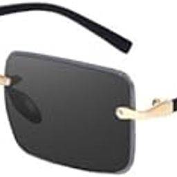 Gold Wire Frame Unisex Square Rimless Dark Black Lens Retro 90's Stylish Hip Hop Sun Glasses Frameless Rectangle Summer Shades Sunglasses For Men And Women-image-100