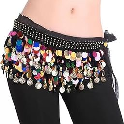 FRAIVIKO Women's Belly Dance Chiffon Hip Scarf | Wrap Belly Belt Tribal Multi Coin Sash-7