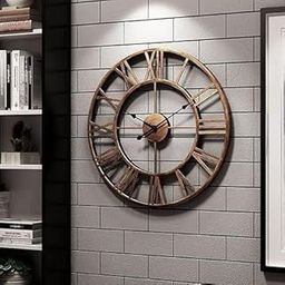 THE QREATEARTISTRY Metal Analog Wall Clock Decor Art Sculpture for Home Office Living Room Bedroom Restaurant Cafe'(18 Inches/ 45 Cms),Brown-image-43