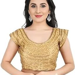 Avnile's Sequined Crop Top/Blouse with Cap Sleeves, Open Back Design, Geometric Pattern (Gold, 32)-image-73