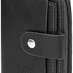PU Leather 9 Slot Vertical Credit/Debit/ATM Card Holder Money Wallet Zipper Coin Purse for Men Women (11.5 x1.75 x 8 cm) (Black)-26