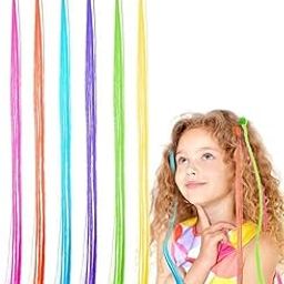 WEXUS Hair Extensions For Women Colourful Kid Hair Stylish Claw Clips Trendy Hair Streaks Braided kids Hair extensions with Clip Hair Strips For Girls Children Straight Colorful Extension, 6 PC. (Pack Of 1)-image-17