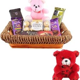 SFU E Com Premium Rocher With Premium Chocolates & Lovely Teddy Bear Gift Hamper | Valentine Teddy Bear With Chocolate Combo | Valentine Chocolate Hamper | 498-24