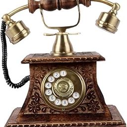 USMAN ARTWORK Decorative Telephone with Wooden Base, Vintage Style Carving Work Wooden Telephone for Home and Office Showpiece-14
