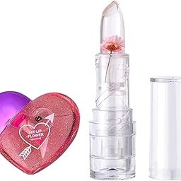 FITBYTE Heart Shaped Lip Gloss and Jelly Flower Lipstick Gloss Set, Random Colors, Non-sticky, High-shine Finish, Pack of 2-14