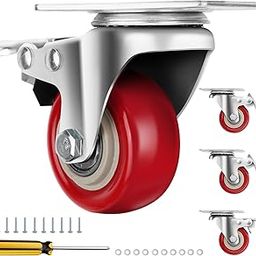 Caster Wheels 2 Inch, Heavy Duty Caster Wheels Set of 4, Swivel Castor Wheels with Dual Locking Brakes, Silent Polyurethane (PU), 360° Rotation, for Furniture and Workbench, Load 600lbs-31