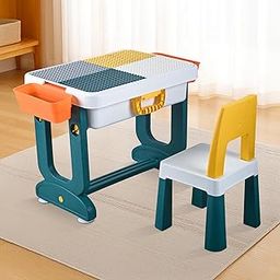 Kuber Industries Plastic Kids Study Table and Chair Set | 4 in 1 Multi-Functional Learner and Study Desk for Children 3-8 Years | Weight Capacity Upto 45 Kg | Yellow & Green-14