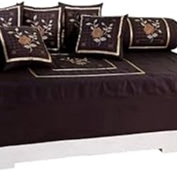 SR Trading Diwan Set Cover with 1 Diwan Sheet, 2 Bolster Covers, 5 Cushion Covers – Elegant Floral Design, Soft & Durable Cotton Fabric for Home Decor (Brown)-image-117