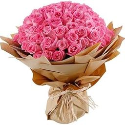 Mother's Day Special Fresh Flowers Bouquet of 50 Pink Roses in Paper Wrapping, Bunch of 50 (Pink Rose)-image-91