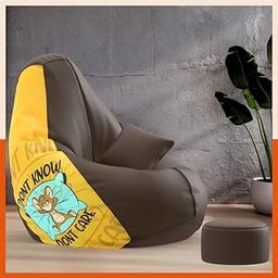 Biggie Bean Bag with Beans Filled 6XL VibeBoost Premium Bean Bag with Free Cushion and Footrest - Official : Chill & Chill Combo (Matching Color : Regular, Jerry Dont Care-Brown)-18