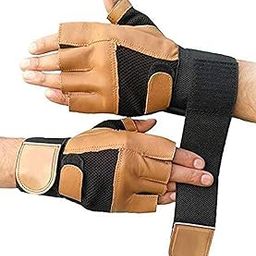 DreamPalace India GymWar Powerlifting Gloves with Wrist Support Enhanced Grip & Safety Gym Gloves with Strong Wrist Strap Anti-Slip & Shock Absorbent (Free Size) Brown-image-57