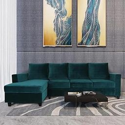 FURNY Rocco 5 Seater Fabric LHS Sectional L Shape Sofa Set (Teal)-image-9