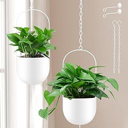 ibigbean Indoor Hanging Planters, Ceiling Round Metal Hanging Planter, Mid-Century Modern Decor Wall Mounted Planters (6.29'' - 2pcs - White)-29