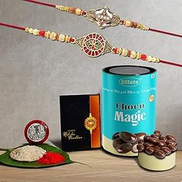 DeoDap (K2_427+428_CM) Rakhi Combo & Chocolate Magic | Rakhi & Chocolate for brother | Fancy Rakhis for men stylish | rakhi with gift | Rakhi Combo | Set of 2 | Effete Chocolate-56