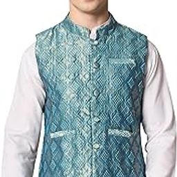 Men's Poly Silk Mandarin Collar Sleeveless Nehru Jacket with 3 Pockets Waistcoat Ethnic Wear Modi Jackets-picture-15