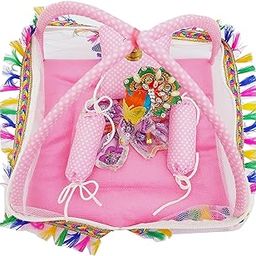 Laddu Gopal Kanah ji Comfortable Bed/Bister/Singhasan with Mosquito Net and 3 Pillows (0 to 6 (26 CM), Pink)-image-47