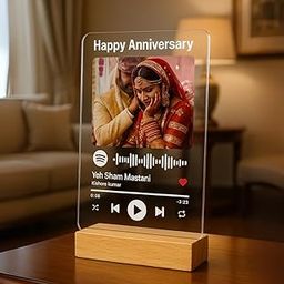 Tresneria Acrylic Customized Rectangular Tabletop Photo, Text and Song Spotify Plaque | Personalized Photo Music Frame with scannable code with BeechWood Stand (RecWhiteClear) | 15L x 12W Centimeter-image-45