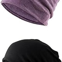 LICHTS®2 Pieces Cotton Slouchy Baggy Beanie Chemo Hat Slouchy Cap Purple+Black|Clothing, Shoes & Accessories | Womens Accessories | Hats|2 Pieces Slouchy Hats (Patterns As You Choose)-image-56