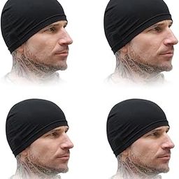 Helmet Skull Caps for Men Bike Head Caps Hair Inner Helmet Liner for Bikers Sweat Wiking Cooling Skull Cap for Cycling, Summer Helmet Cap for Men (Pack of 4) Black-image-45