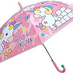 Kids Clear Bubble Umbrella, 70 Cm Dome, Automatic Open, Easy-Grip Handle, Transparent Umbrella for Boys and Girls (27Inch Hello Unicorn Pink)-38