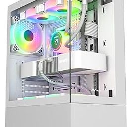 Ant Value CV100 Mid-Tower Computer Case/Gaming Cabinet – White | Support ATX, M-ATX, ITX | Pre-Installed 2 Top & 1 Rear Rainbow Fans-9