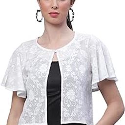 Women & Girls Shrugs Regular Fit Fassion Wear, Summer Wear, Outdoor Shrugs Fabric 100% Cotton for Womens and Girls (SRG-2698WH-XS) White-38