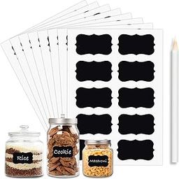 GLUN® 100 Piece Waterproof Vinyl Black Rewritable Labels Stickers for Mason Jar Glass & Plastic Bottles, 100 Piece Stickers with 1 Piece White Pencil, Self-Adhesive Spice Labels-20