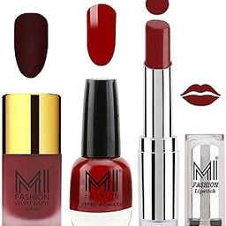 MI Fashion Nail Polish and Lipstick Combo - Maroon Matte Nail Polish,Mighty Maroon Shine Nail Polish and Maroon Rebel Lipstick Set of 3-9