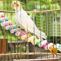 Sage Square Bird Cage Hanging Ladder 48cm - Step Up Your Bird's Fun & Training with This Natural Wooden Rainbow Ladder & Decorative Accessory, Vibrant Wooden Rainbow Ladder and Training Aid-25