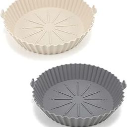 Trifecta Air Fryer Silicone Liners 2 PCs - 7.5 Inch Reusable Air Fryer Basket Heat Resistant - Air Fryer Inserts - Silicone Pot Round Tray Parchment Liner for Replacement (Beige & Grey)-image-7