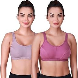 Multi Cotton Seamed Non Padded Full Coverage Non-Wired 563 Women Pack of 2 Sports Bra Combo-picture-10