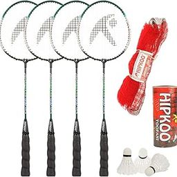 Hipkoo Sports Toofani Wide Body Badminton Rackets Set of 4 with 3 Feather Shuttles and Net Badminton Kit-5