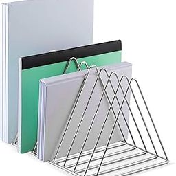 TechSrmaji Triangle Newspaper and Magazine Stand, Newspaper Rack, File Racks, Holder Desktop Iron Book Rack, Shelf Rack for Table Office, File Organizer for Desk (Silver)-picture-5