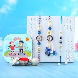 CraftVatika Magnet with Evil Eye Rakhi for Brother Bhabhi Kids, Rakhi Set of 3 for Bhaiya Bhabhi Kids, Rakhi for Men Women, Evil Eye Lumba, Rakhi with Magnet Gift, Fridge Magnet for Fridge Door Decor-16