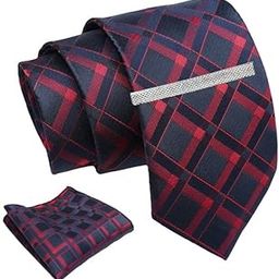 Blue Geometric Checkered Tie For Men – Formal Ties Set With Pocket Square & Tie Pin Clip For Mens, Silk Neckties Gift Sets For Men’s (AXNW16)-image-10