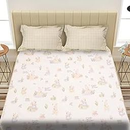 KIDOOS Bunny Dreams 300 TC Ultra-Soft Cotton Blend King Size Double BEDSHEET with Pillow Covers-image-10