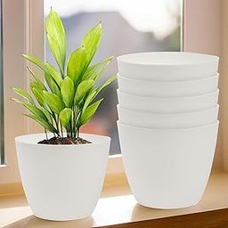 Kuber Industries Pack of 6 Flower Pot | Flower Pot for Living Room-Office | Flower Planters for Home-office-Lawns & Garden D�cor | Flower Planters Pots for Balcony | Plain Cool | 5 Inch | White-image-9