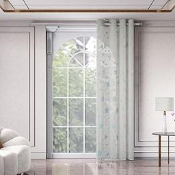 haus & kinder Embroidered Sheer Polyester Curtains for Door Set of 1, Shadow Bloom Curtains, 250 GSM, Nature Aqua Design, Hangs with Eyelets, Sun Light Filtering 7 Feet Curtains-image-43