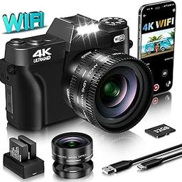 VJIANGER Digital Camera For Photography 4K 48Mp Vlogging Camera For Youtube With Wifi, 180 Degree Flip Screen, 16X Digital Zoom, 52Mm Wide Angle & Macro Lens, 2 Batteries, 32Gb Tf Card(W02 Black6)-picture-23