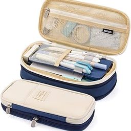 EASTHILL Canvas Big Capacity Pencil Pen Case Office College School Large Storage High Capacity Bag Pouch Holder Box Organizer (Blue)-image-36