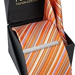 Tie for Men – Paisley Silk Neck Ties Set with Cufflinks Flower Pin, Pocket Square & Black Gift Box, Combo Necktie Sets for Office Wear, Formal Suits & Weddings (Vibrant Orange, NXSMX_83)-image-106
