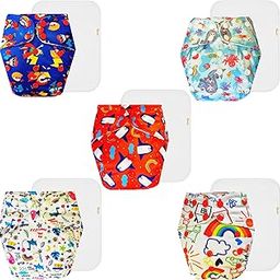Dumbledo Premium Cloth Diaper with Cotton Insert (Pack of 5) | Hypoallergenic | 6-Layer Absorbent Pad | Adjustable Snaps | All-Day Wear | 3 Months – 3 Years | Unisex Baby-picture-16
