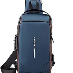 Waterproof Anti-theft Crossbody Bag With Password Zipper Lock & USB Charging Port, Men's Shoulder Chest Daypack Bag Travel Hiking Sling Backpack-picture-3