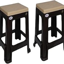 Plastic Stool Set of 2 | Stackable Combo Plastic Chair | Seating Stool for Home, Bedroom, Bathroom, & Kitchen | Beige & Brown, 2 Pcs, Mega Plush-17