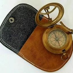 AH Enterprises Vintage Brass Sundial Compass Antique Navigation Instrument with Leather Case – Collectible Maritime Compass for Travel, Decor & Gifting-image-74