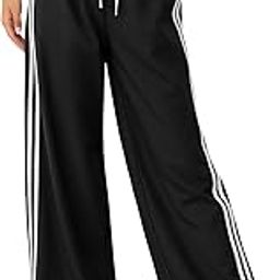 SAKHWALA Women Track Pant | Women's Wide Leg Track Pants High Waist Drawstring Sweatpants with Side Stripes, Casual Loose Fit Lounge Joggers, Dark Grey-24
