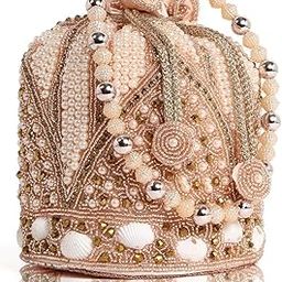 Handcrafted Pearl Potli Bag, Gold Beaded Evening Potli, Bridal Purse with Shell Embellishments-image-7