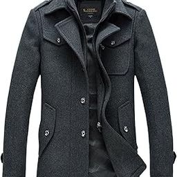Men's Stand Collar Wool-Blend Classic Pea Coat with Removable Inner Collar, Gray, Medium-image-55