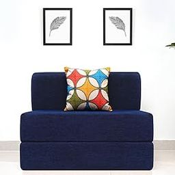uberlyfe 1 Seater Sofa Cum Bed | 1 Year Warranty | Single Mattress, Foldable Sofacum Bed | 15" Sofa Height | 1 Cushion Jharokha Pattern | Chennille Fabric, Dotted Blue | 3' X 6' Feet-image-66